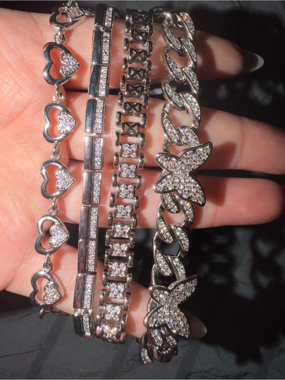 Silver Crystal Heart & Butterfly Bracelet Set - Women's Jewelry